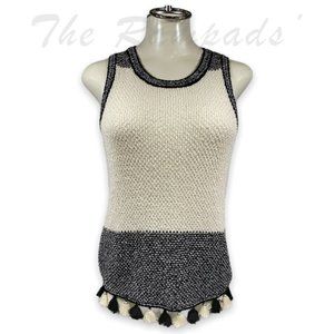 Mango Casual Knitted Sleeveless Top with Pom Poms Size Small